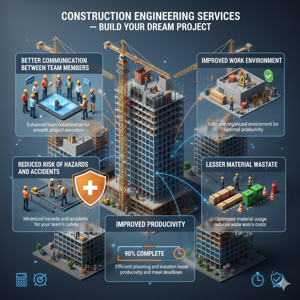 Get services that can help to build your dream building Process engineering is a critical aspect of construction, and it is necessary to ensure that the construction site runs smoothly. The process of engineering helps to control the cost and make sure that the project will be completed on time. In many ways our services can help the customers some of them are below: Better communication between the team members Improved work environment Reduced risk of hazards and accidents Lesser material wastage Improved productivity